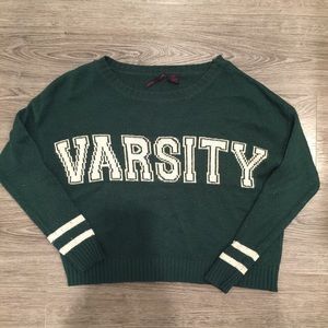 Green varsity cropped sweater